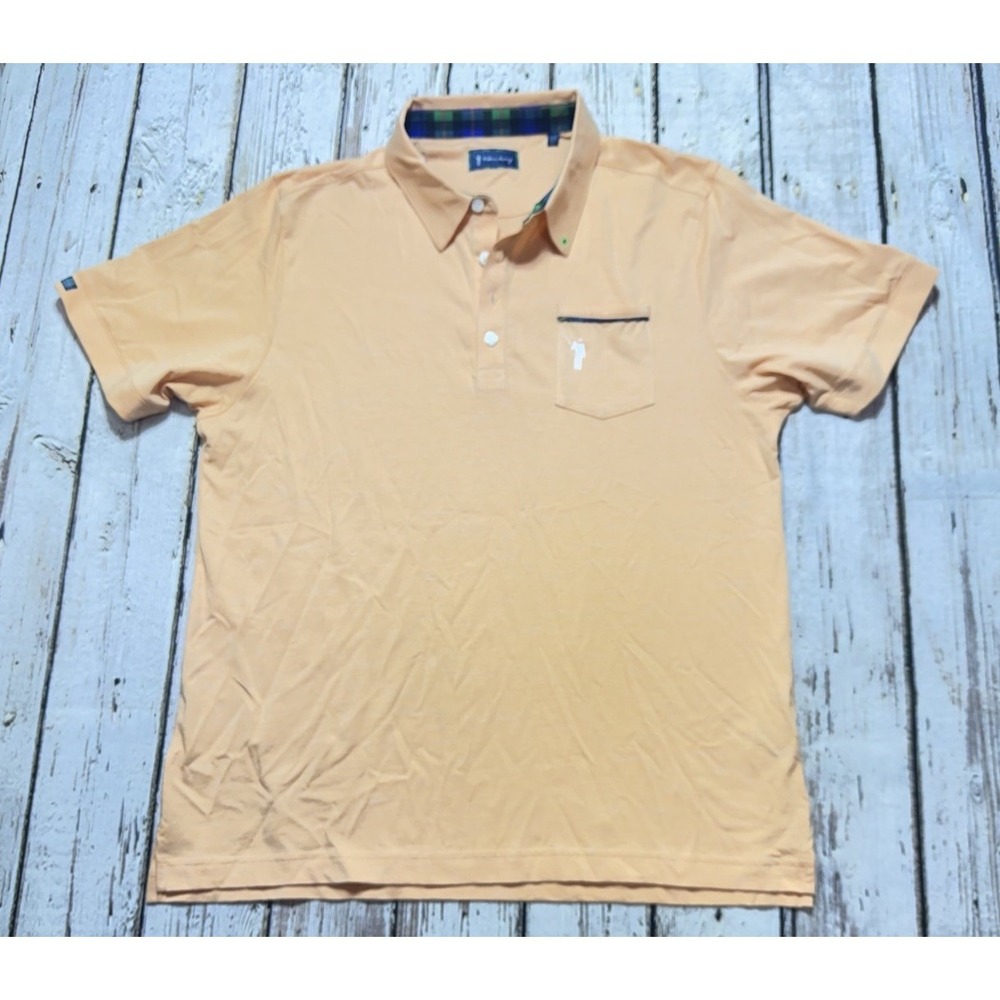 William Murray Golf Polo Shirt Men's L Orange Scotch Plaid Lined Stretch Logo - Picture 5 of 10